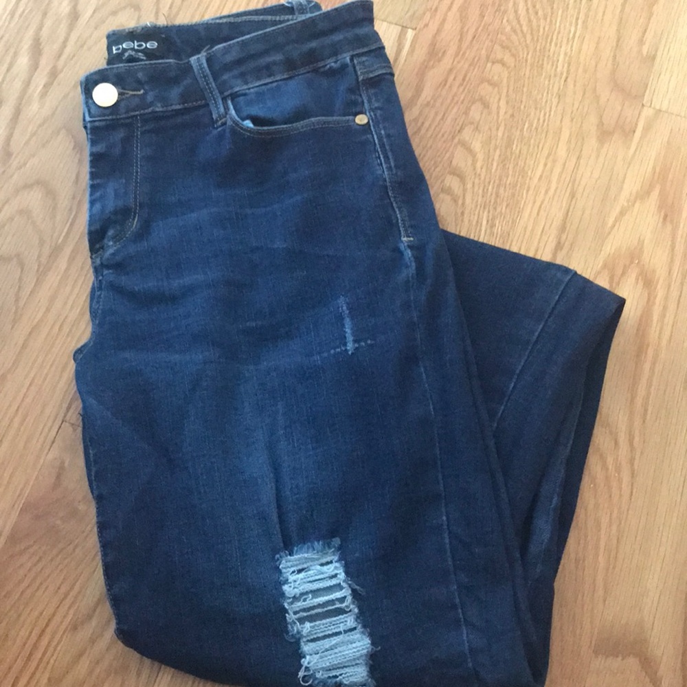 Dark wash, ripped jeans